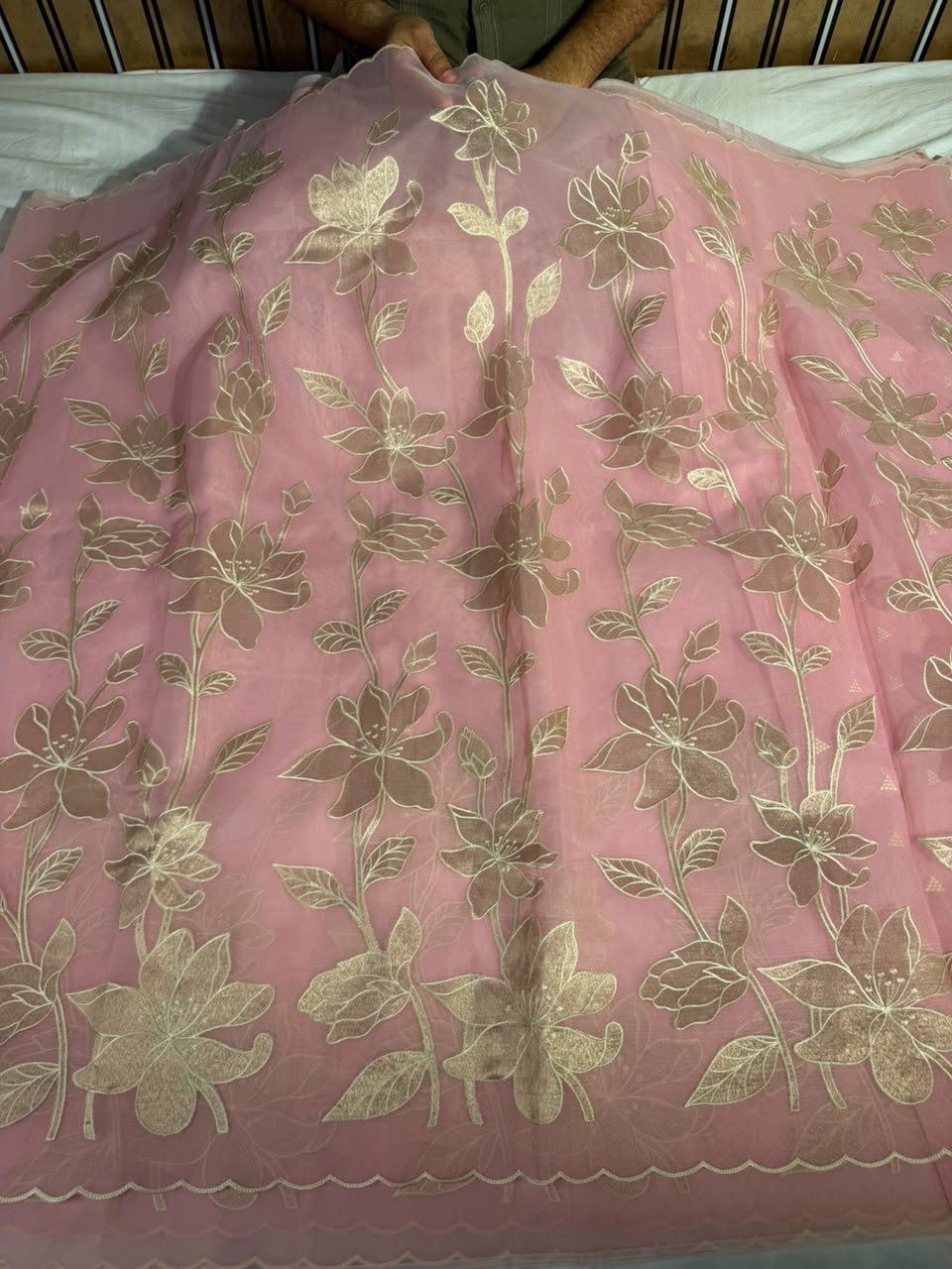 Baby Pink Kota Banarasi Applique Work Saree
