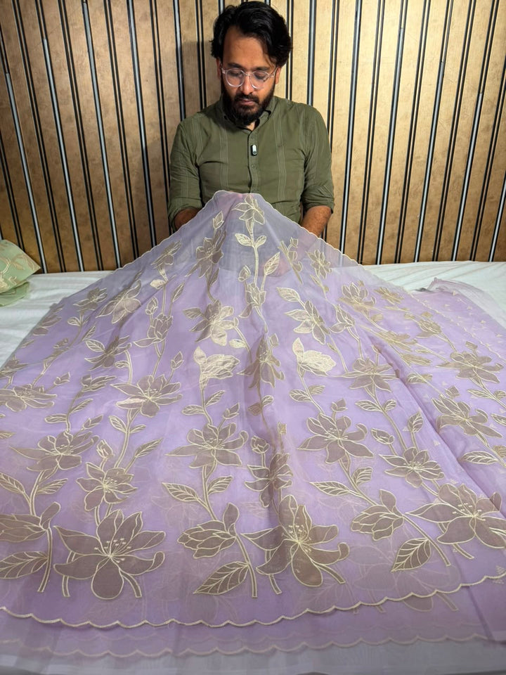 Lavender Kota Banarasi Applique Work Saree