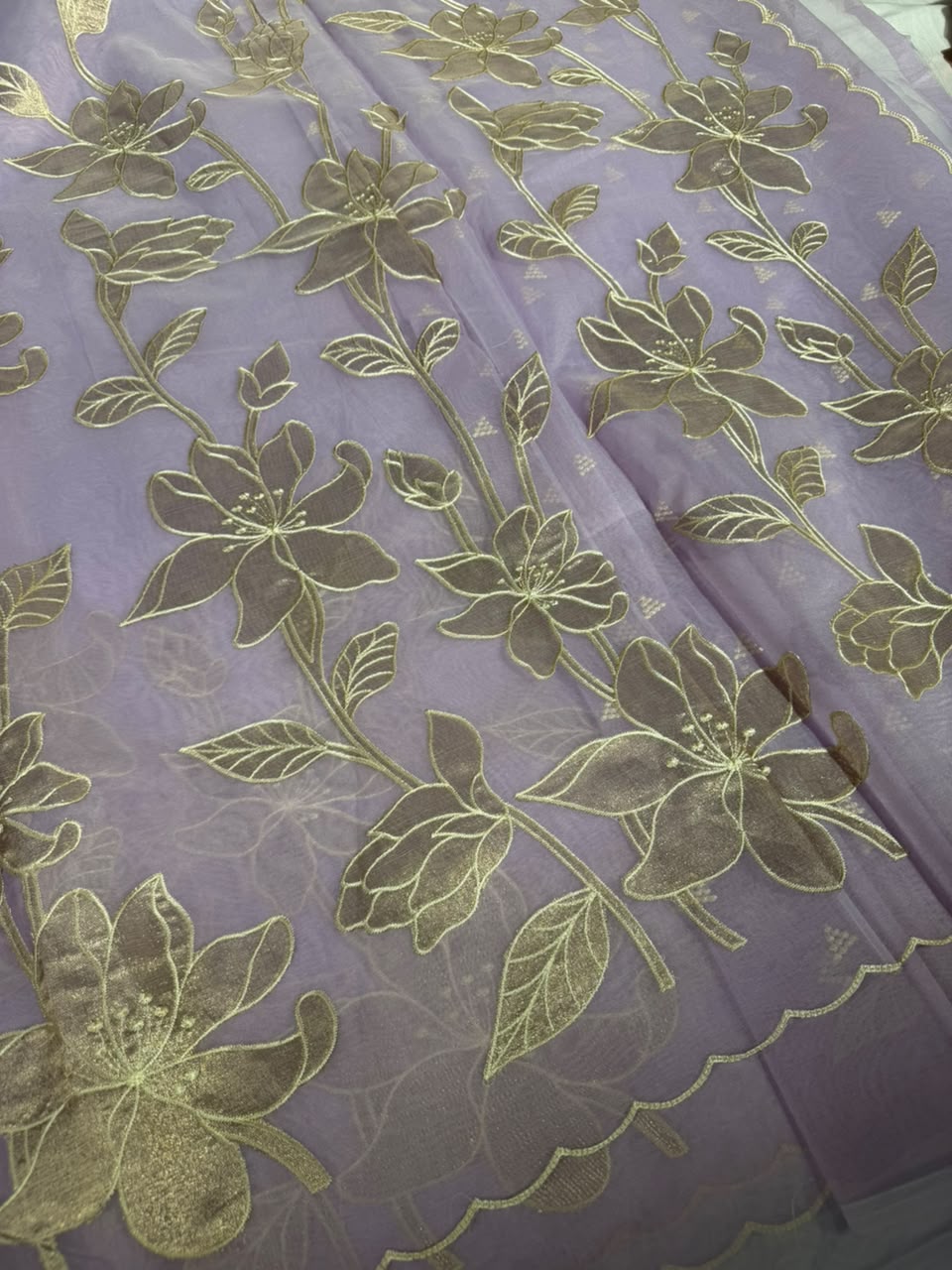Lavender Kota Banarasi Applique Work Saree