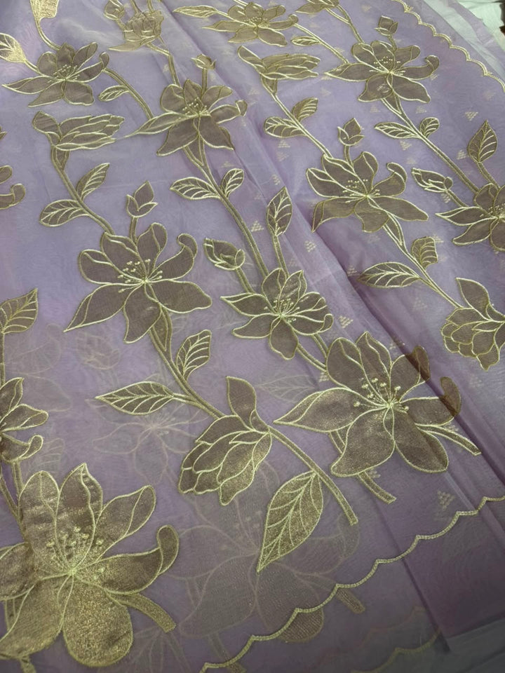 Lavender Kota Banarasi Applique Work Saree