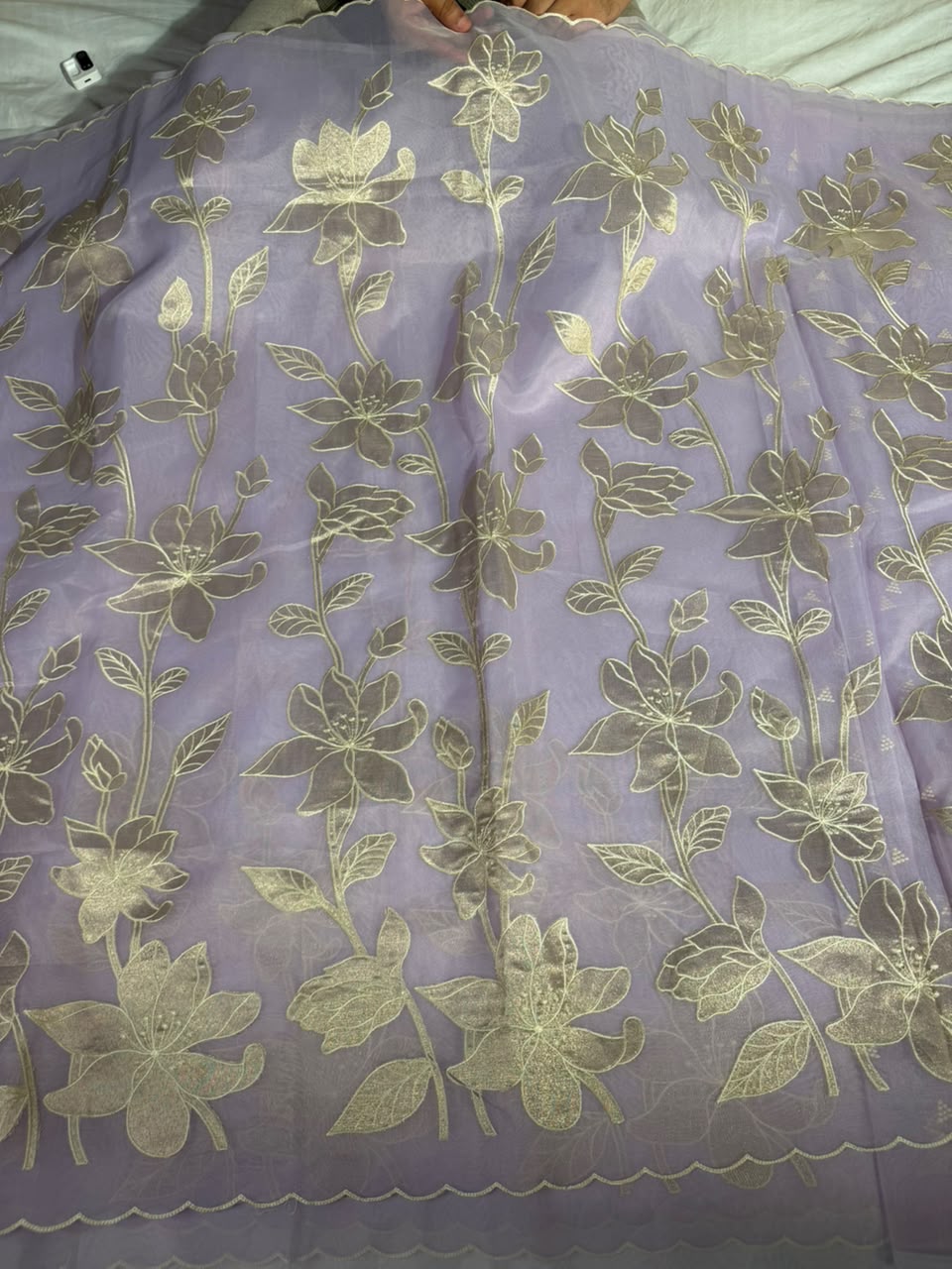 Lavender Kota Banarasi Applique Work Saree