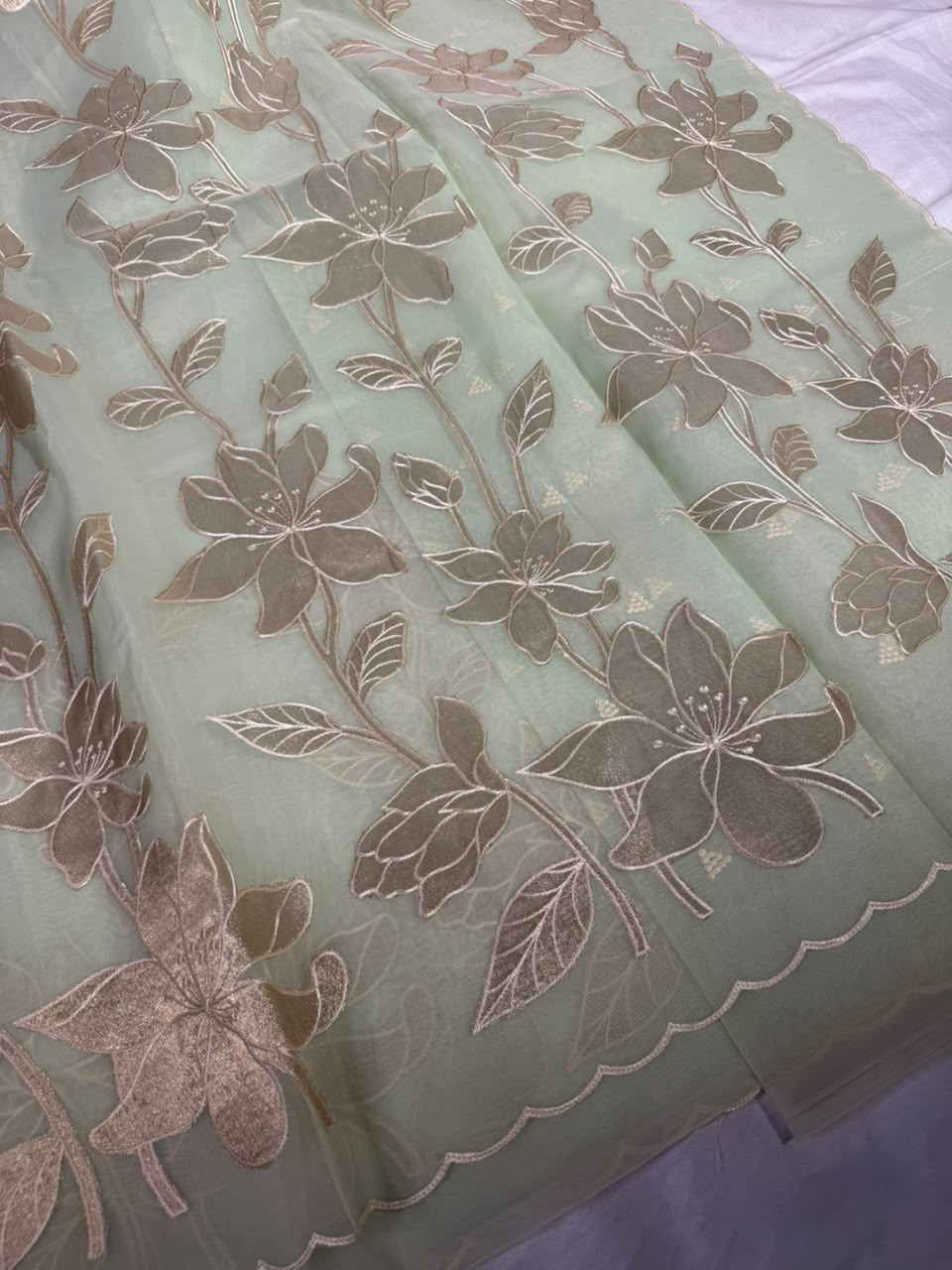 Sea Green Organza Banarasi Appliqué Work Saree