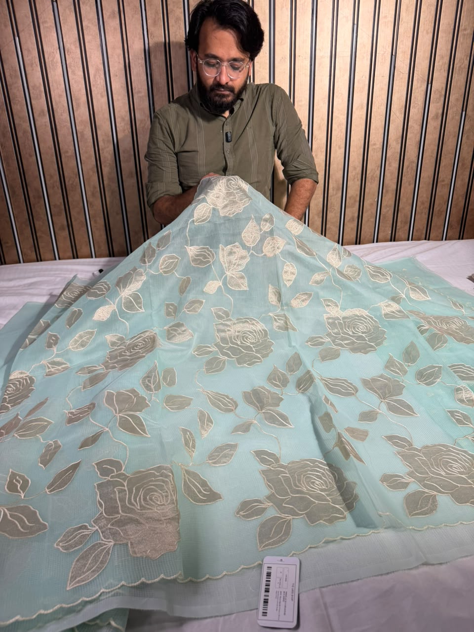 Sea Blue Kota Cotton Appliqué Work Saree