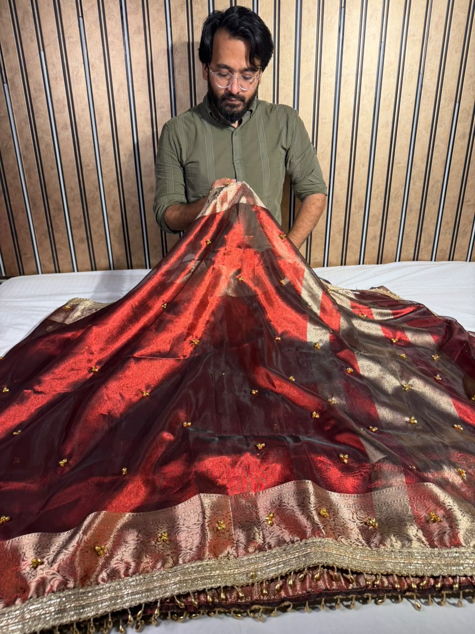 Dark Maroon Viral Ghungroo Work Tissue Saree