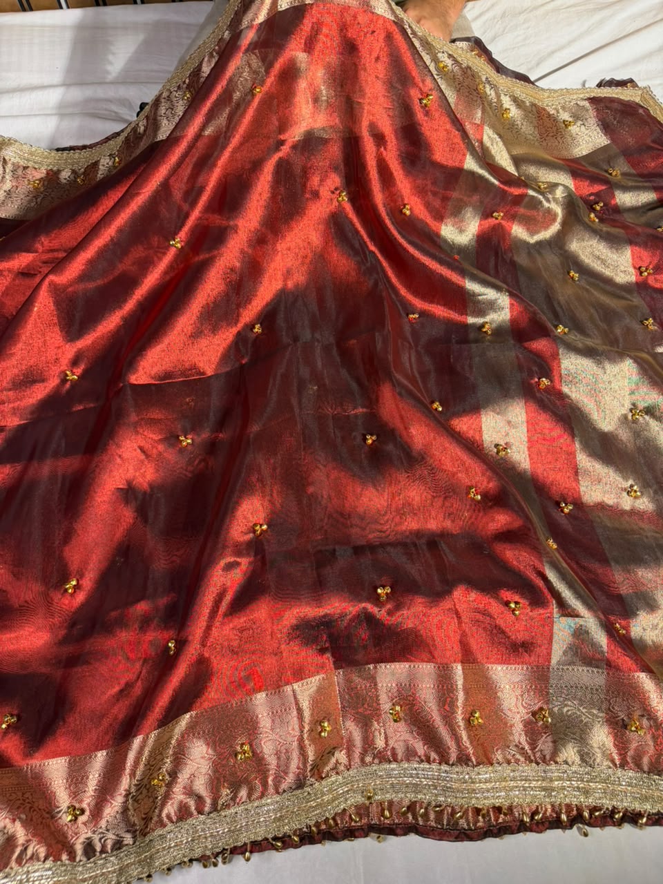 Dark Maroon Viral Ghungroo Work Tissue Saree