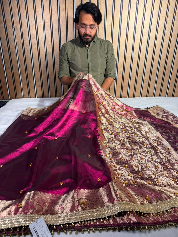 Metallic Violet Viral Ghungroo Work Tissue Saree