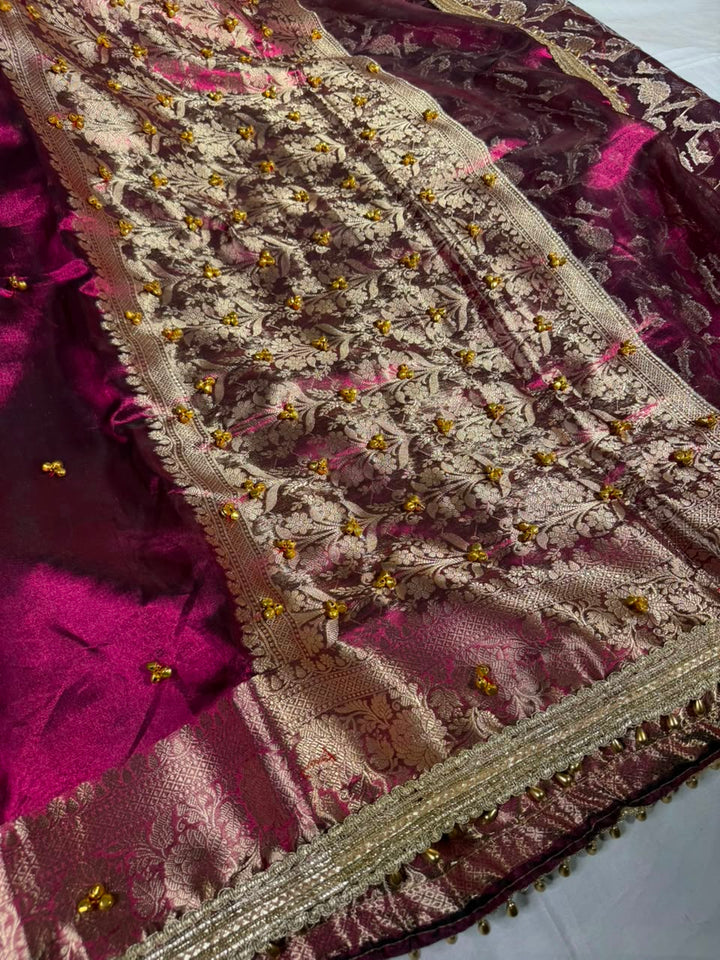 Metallic Violet Viral Ghungroo Work Tissue Saree