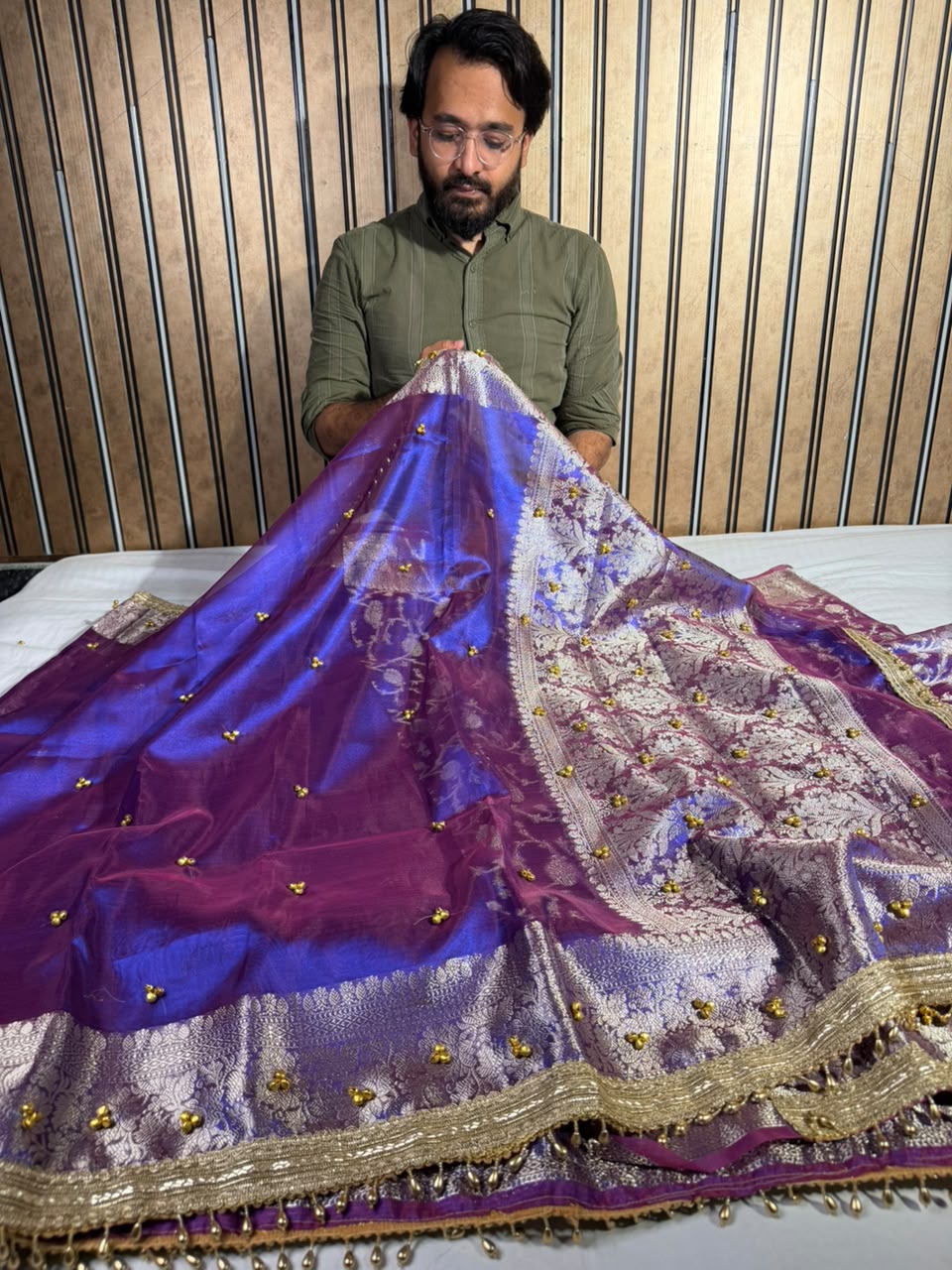 Rare Baigani Kora Tissue Viral Ghungroo Saree