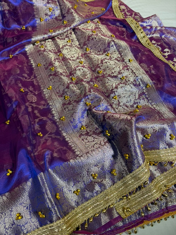 Rare Baigani Kora Tissue Viral Ghungroo Saree