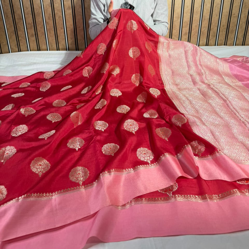 Rani Pink Comfortable Chinia Silk Banarasi Saree