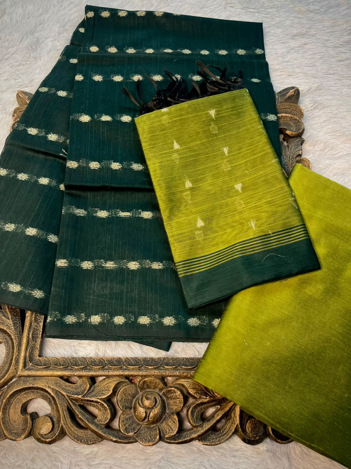 Bottle Green Mehdi Soft Cotton Banarasi Suit Set