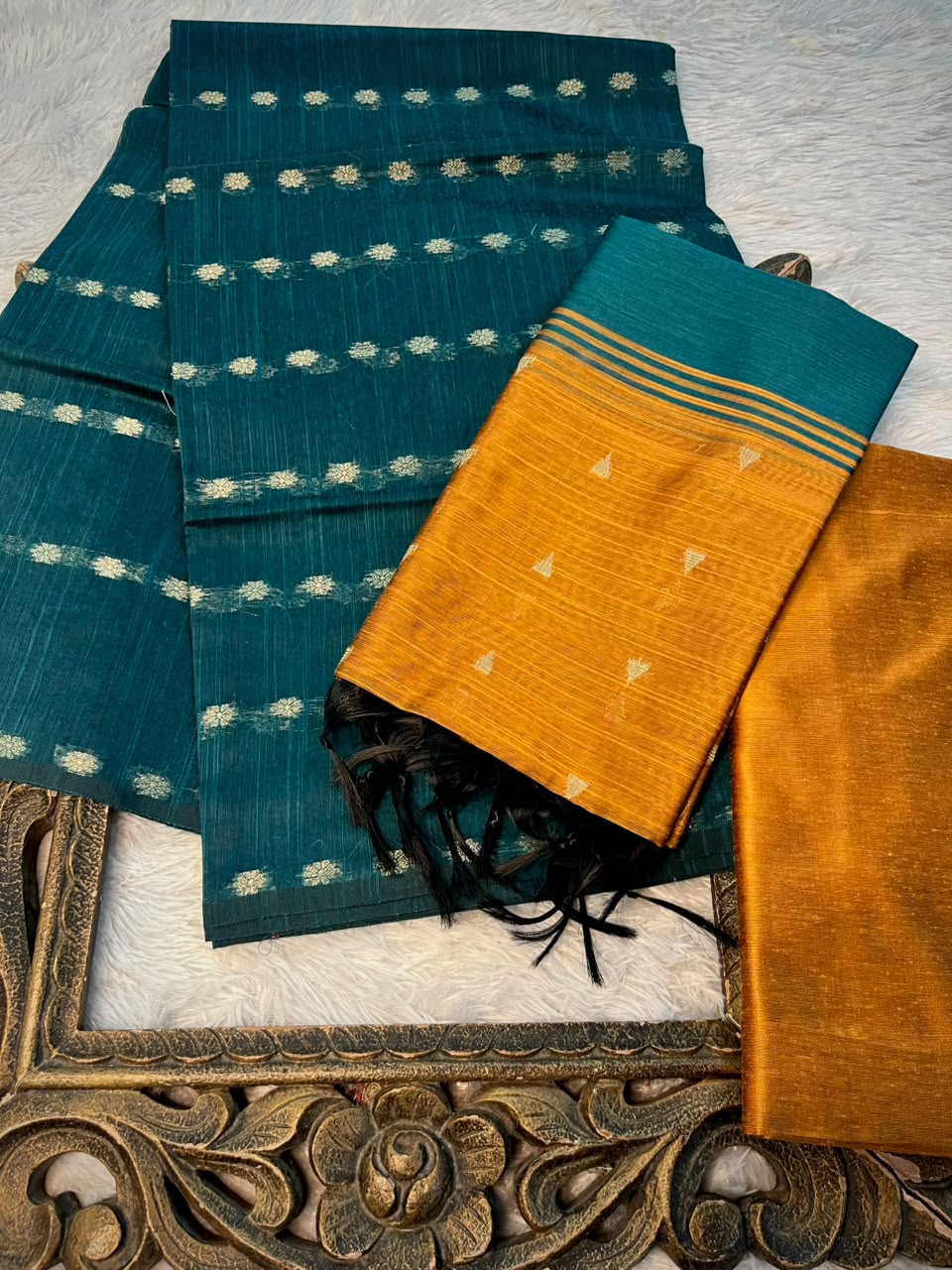 Sapphire-Gold Soft Cotton Banarasi Suit Set