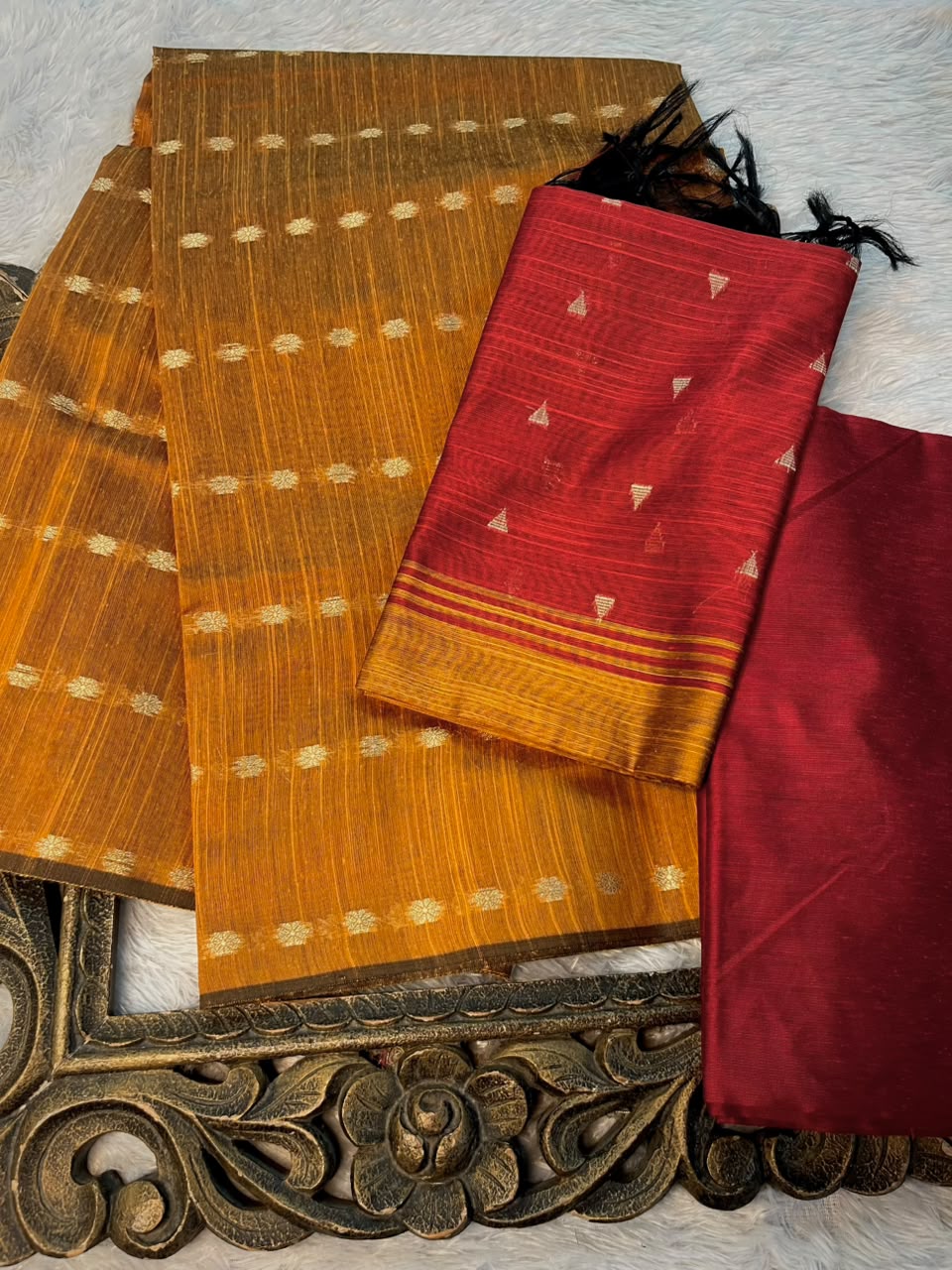 Musterd Red Soft Cotton Banarasi Suit Set