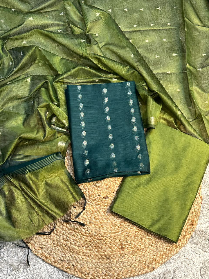 Bottle Green Mehdi Soft Cotton Banarasi Suit Set