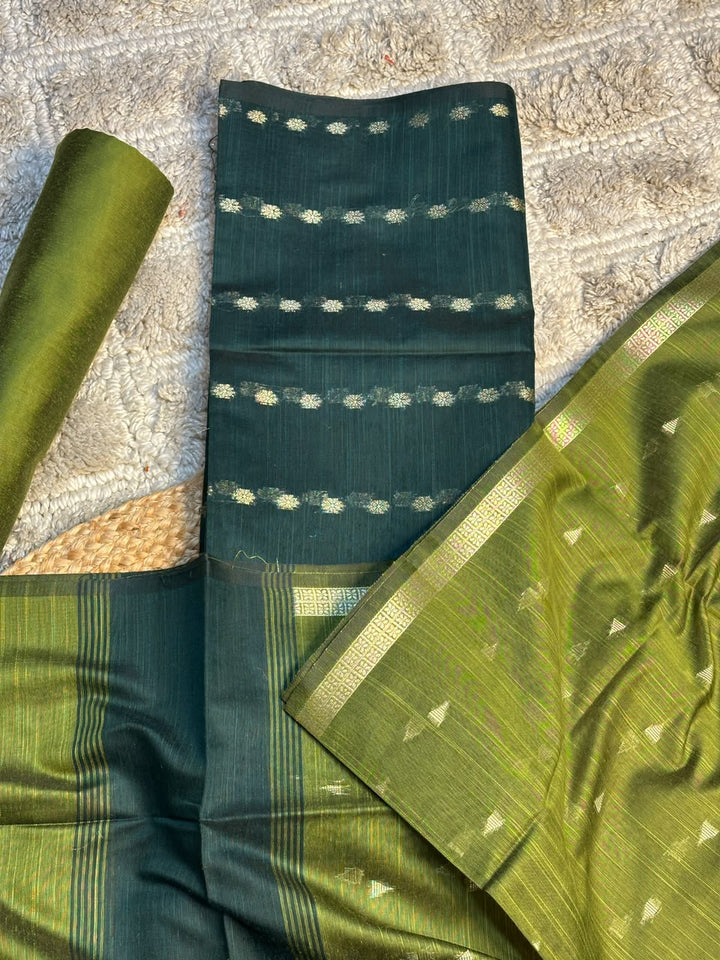Bottle Green Mehdi Soft Cotton Banarasi Suit Set