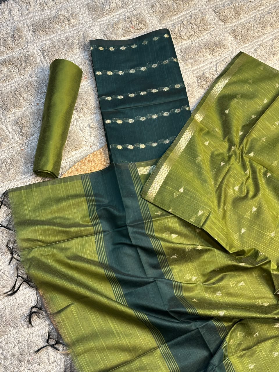 Bottle Green Mehdi Soft Cotton Banarasi Suit Set