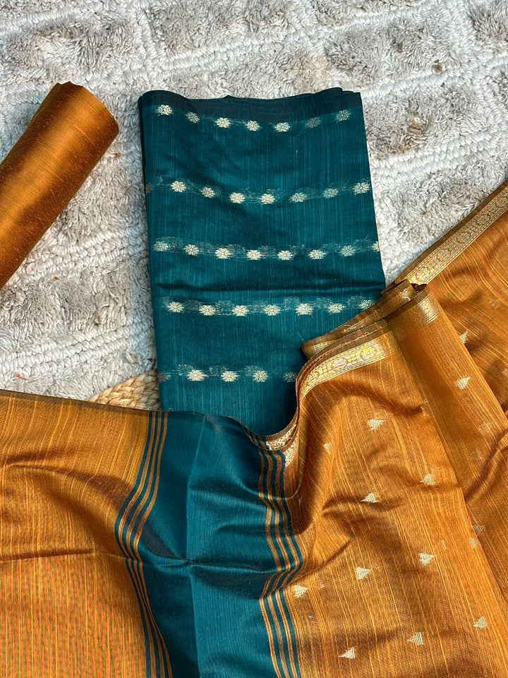 Sapphire-Gold Soft Cotton Banarasi Suit Set
