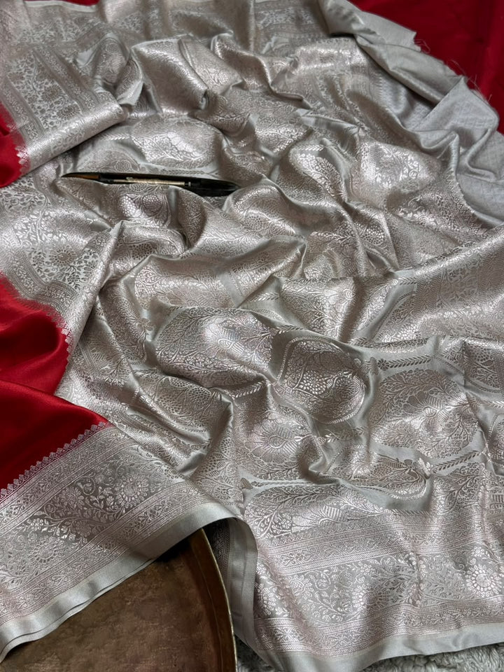 Royal Maroon with Contrast Beige Shade Mashru Katan Silk Banarasi Saree