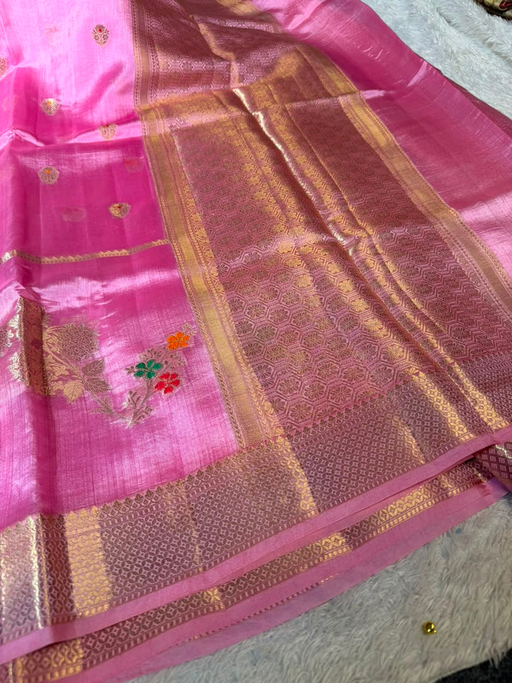 Pastel Pink Pure Mango Silk Banarasi Saree