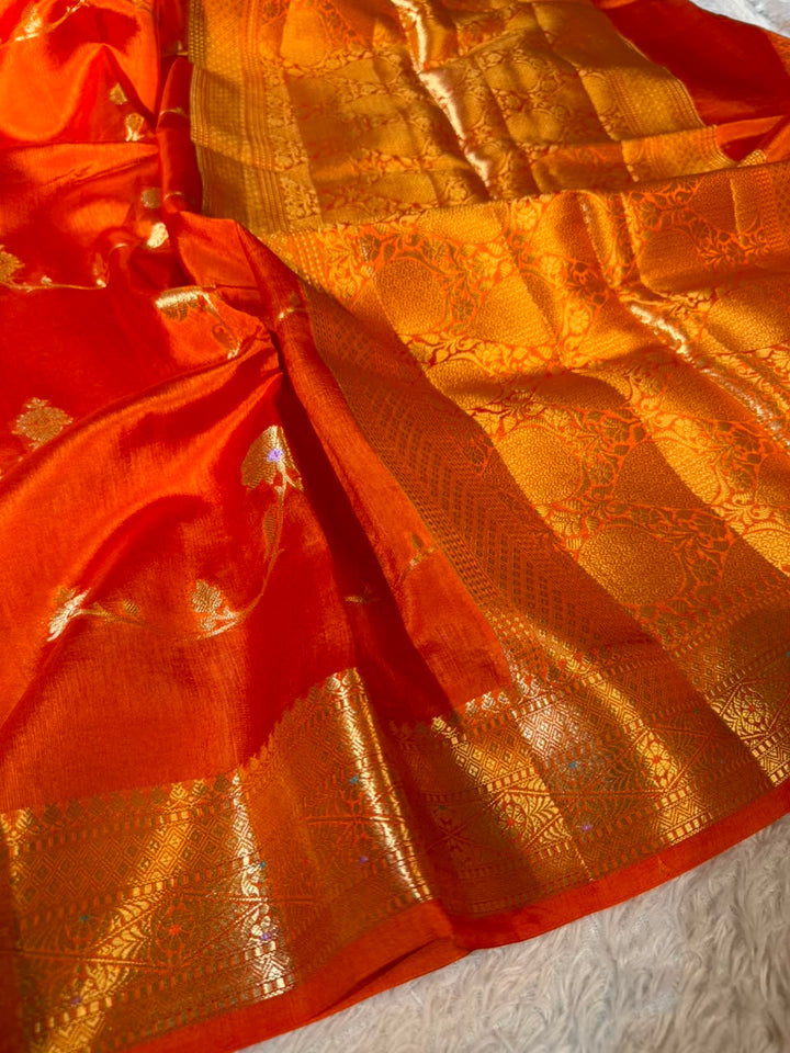 Brunt Orange Contemporary Pure Mango Silk Banarasi Saree