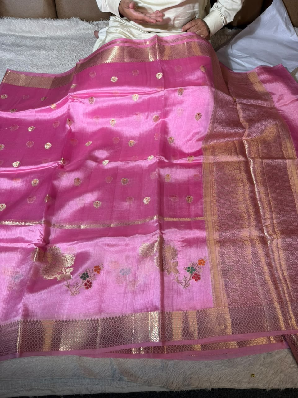 Pastel Pink Pure Mango Silk Banarasi Saree