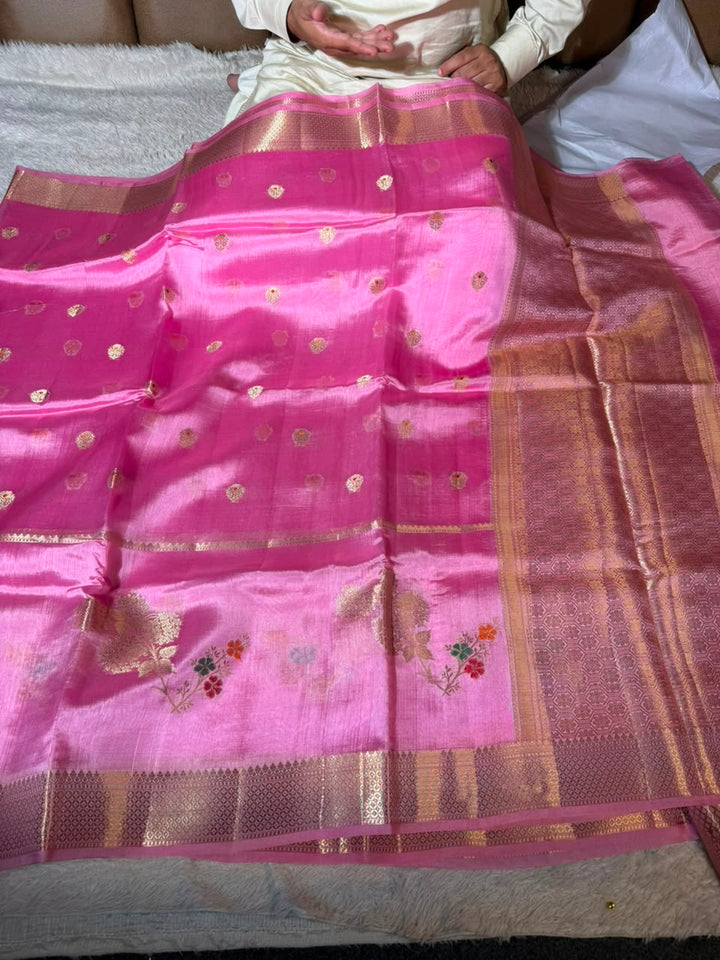 Pastel Pink Pure Mango Silk Banarasi Saree