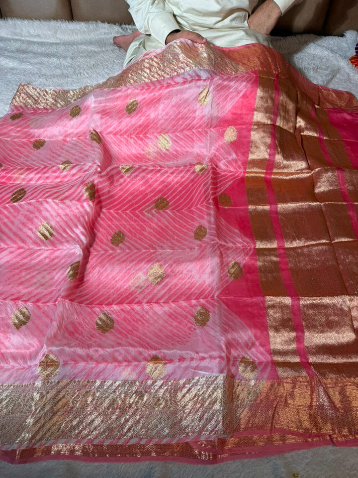Arashi Pastel Pink Handwoven Pure Kora Silk Saree