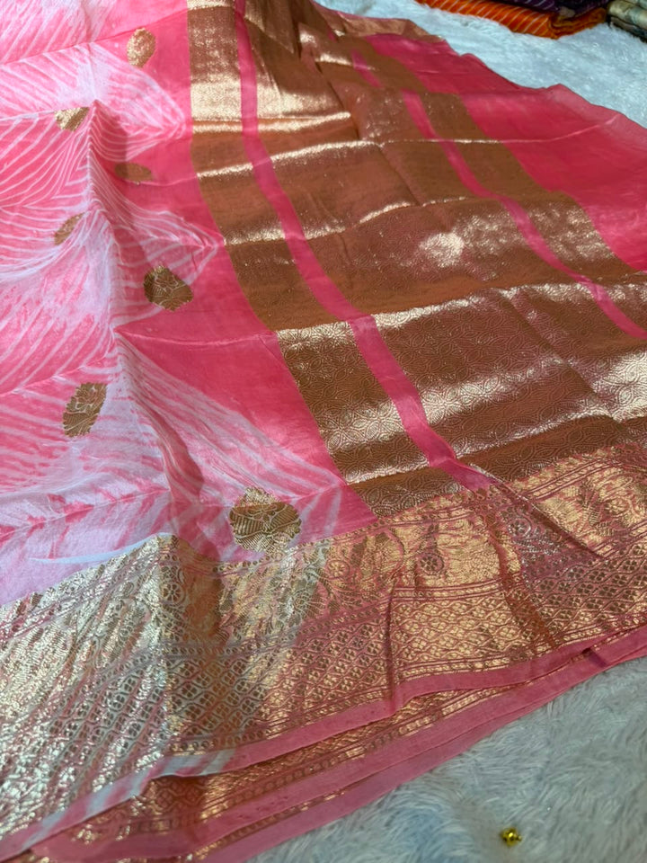 Arashi Pastel Pink Handwoven Pure Kora Silk Saree