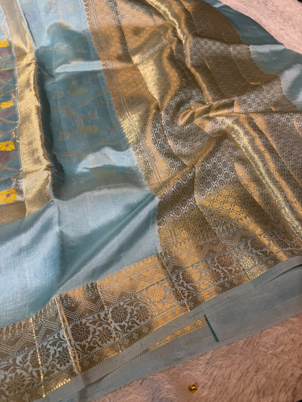 Sea Blue Contemporary Pure Mango Silk Banarasi Saree