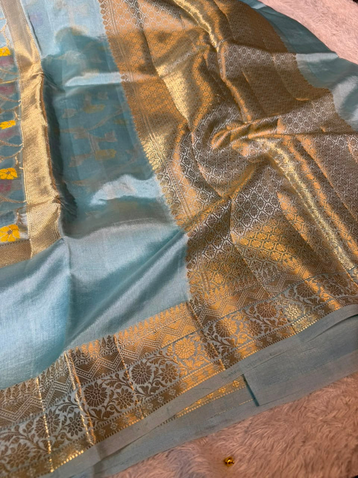 Sea Blue Contemporary Pure Mango Silk Banarasi Saree