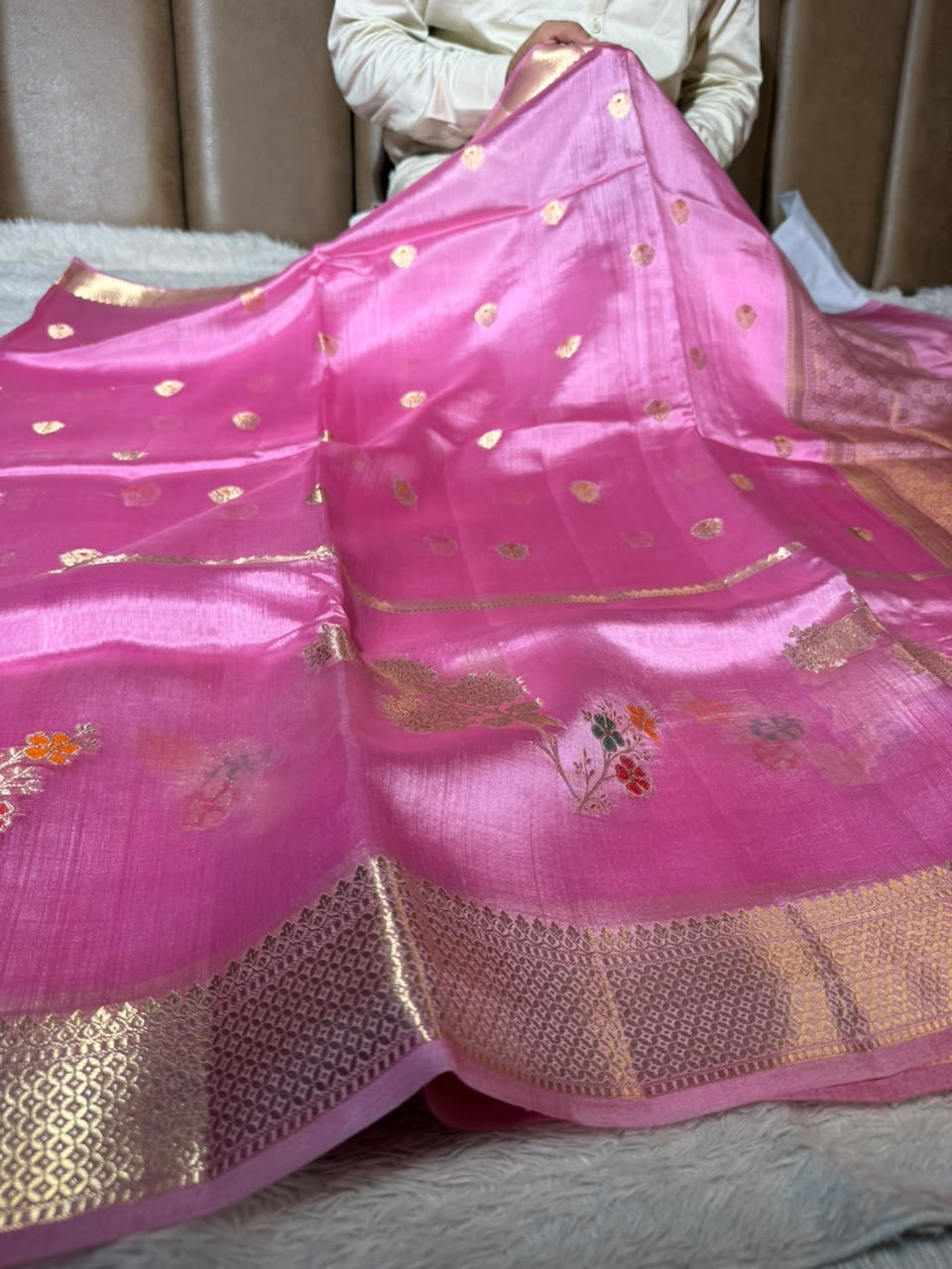 Pastel Pink Pure Mango Silk Banarasi Saree
