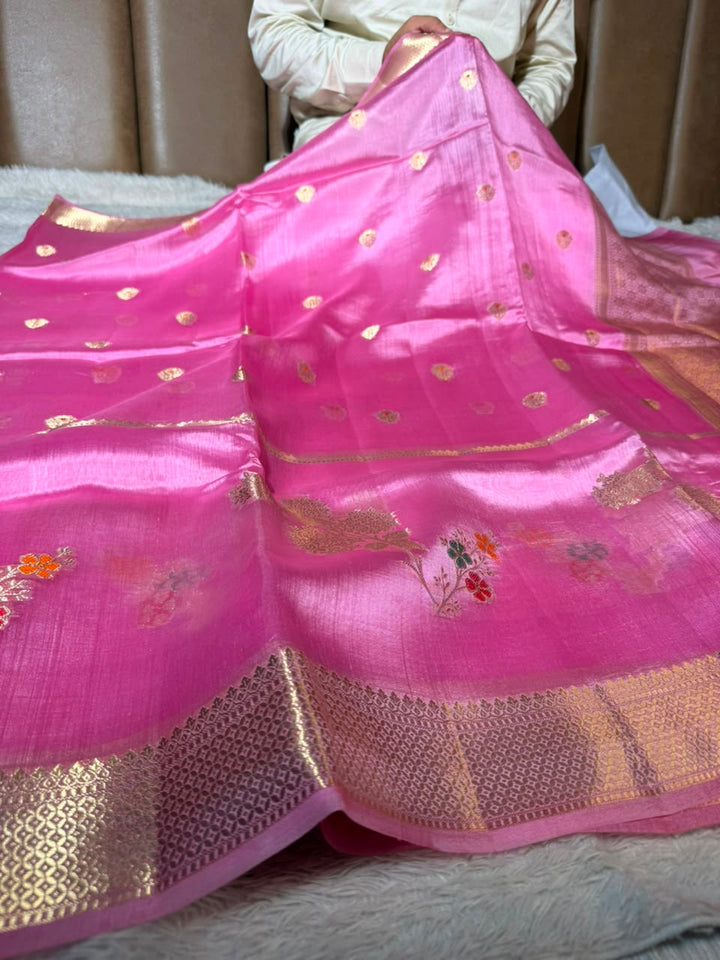 Pastel Pink Pure Mango Silk Banarasi Saree