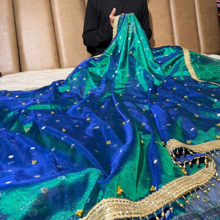 Rare Peacock Tissue Silk Hand ghungroo Work Saree