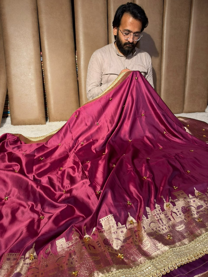 Majenta Soft Banarasi Silk Ghungroo Saree