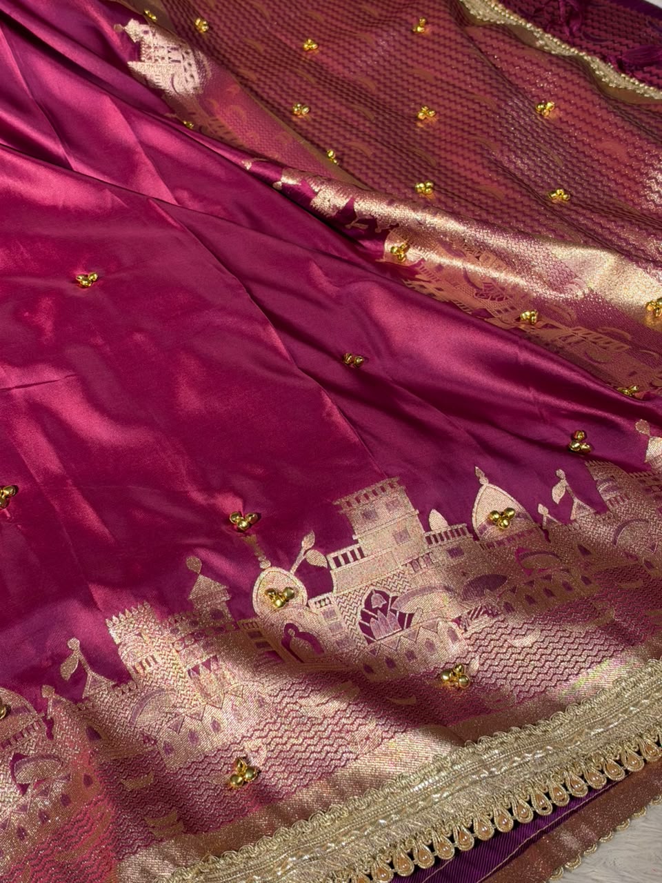 Majenta Soft Banarasi Silk Ghungroo Saree