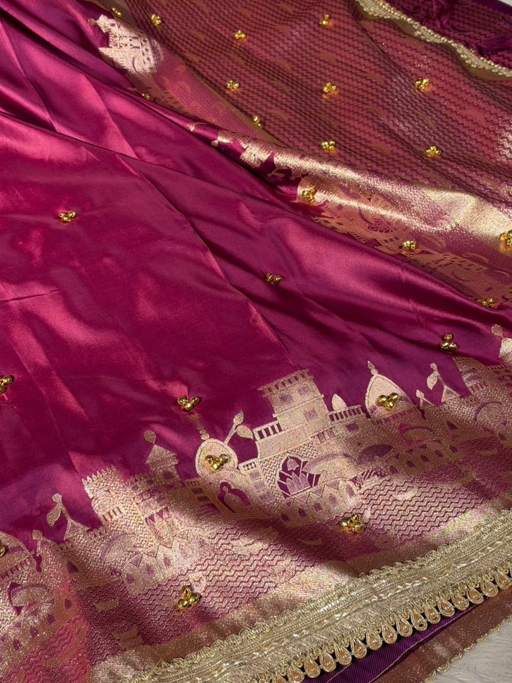 Majenta Soft Banarasi Silk Ghungroo Saree