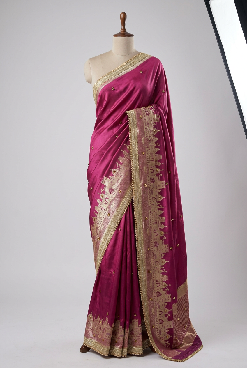 Majenta Soft Banarasi Silk Ghungroo Saree