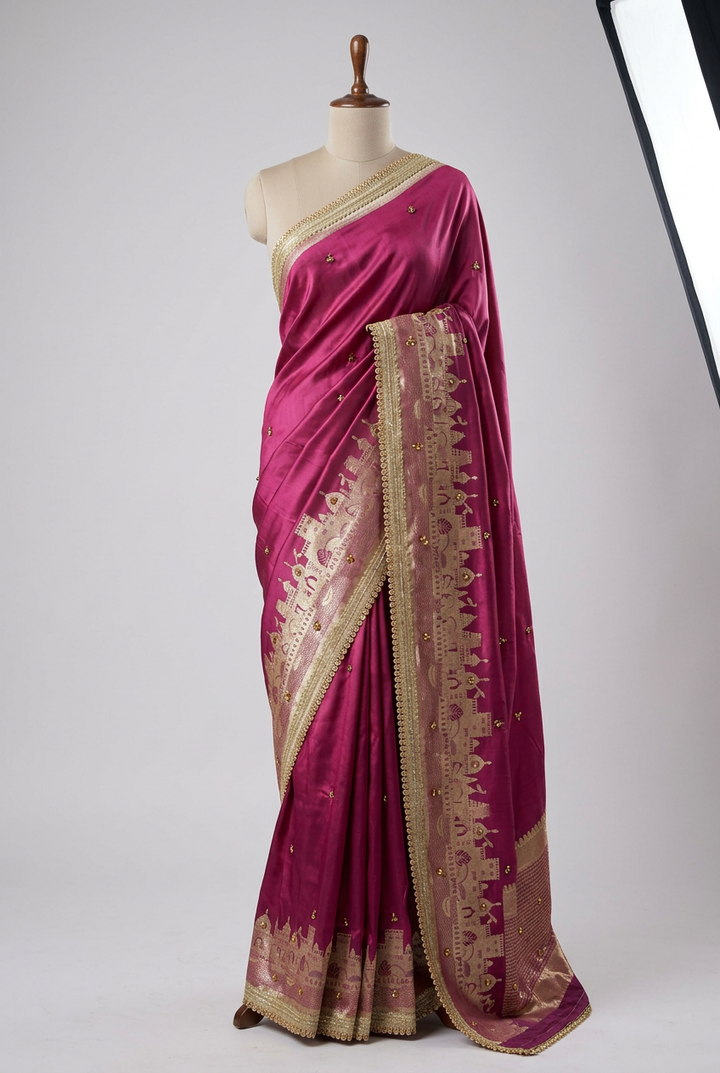 Majenta Soft Banarasi Silk Ghungroo Saree