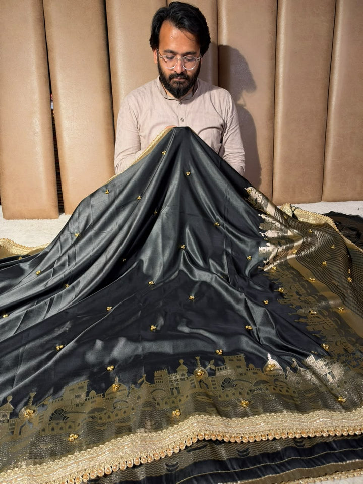 Black Soft Banarasi Silk Ghungroo Saree