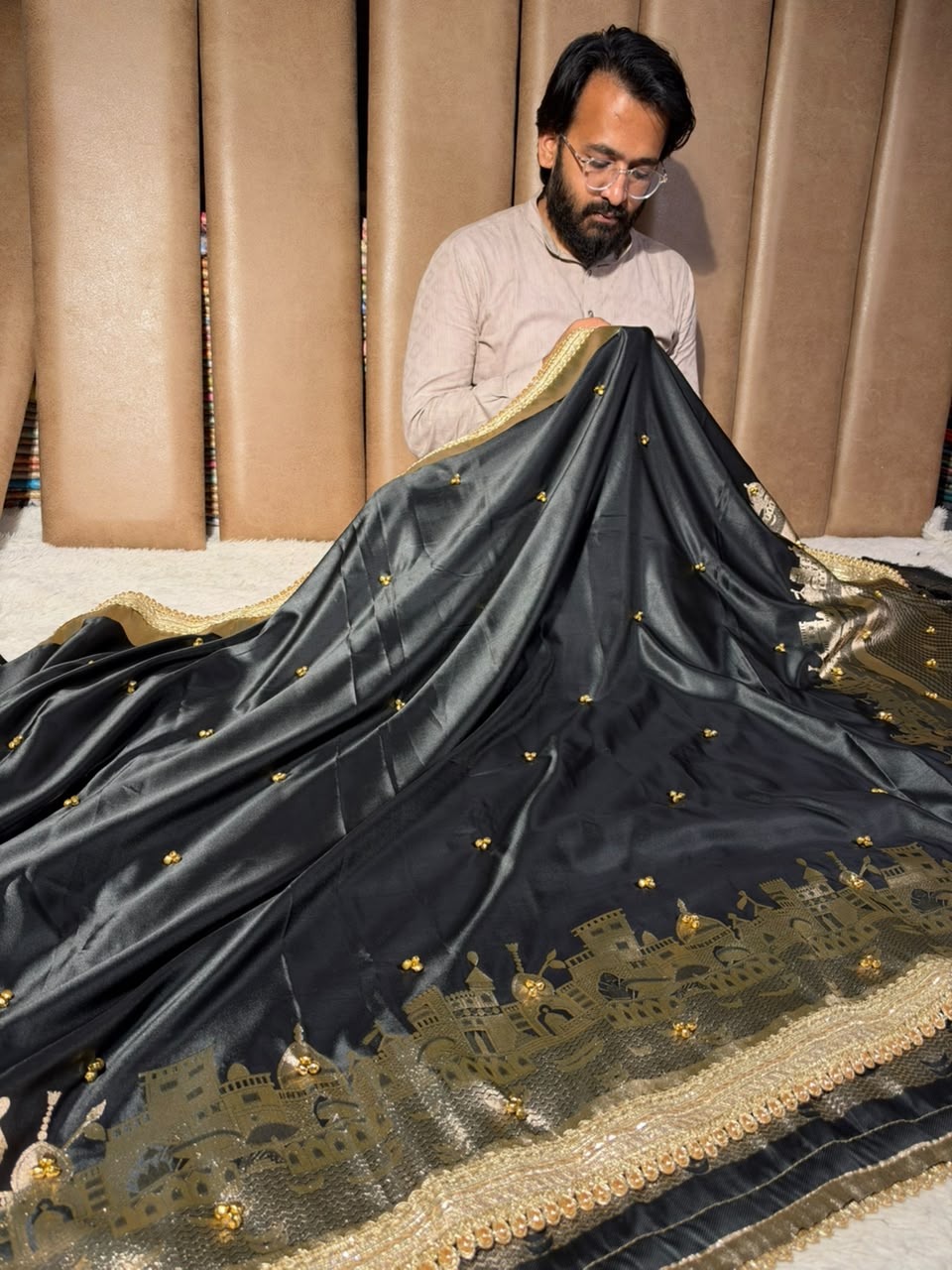 Black Soft Banarasi Silk Ghungroo Saree