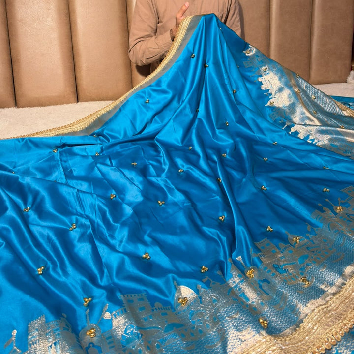 Firozi Blue Soft Banarasi Silk Ghungroo Saree