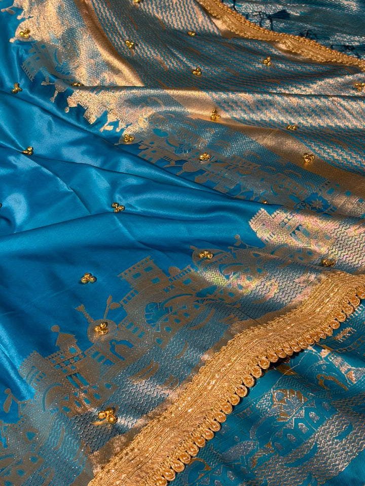 Firozi Blue Soft Banarasi Silk Ghungroo Saree