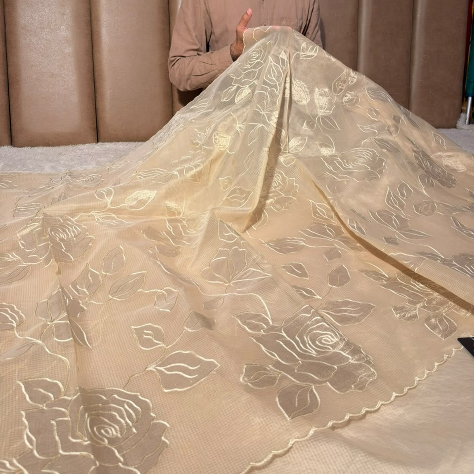 Light Tussar Kota Weave Appliqué Work Banarasi Saree
