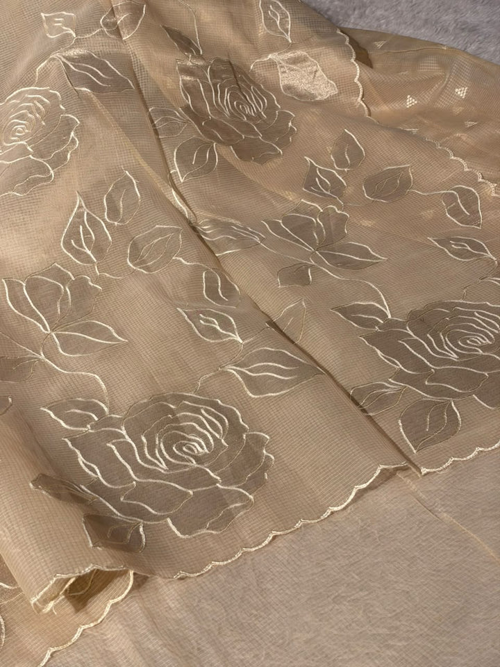 Light Tussar Kota Weave Appliqué Work Banarasi Saree