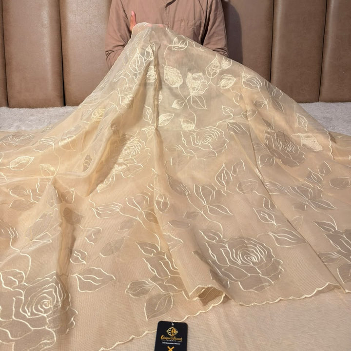 Light Tussar Kota Weave Appliqué Work Banarasi Saree