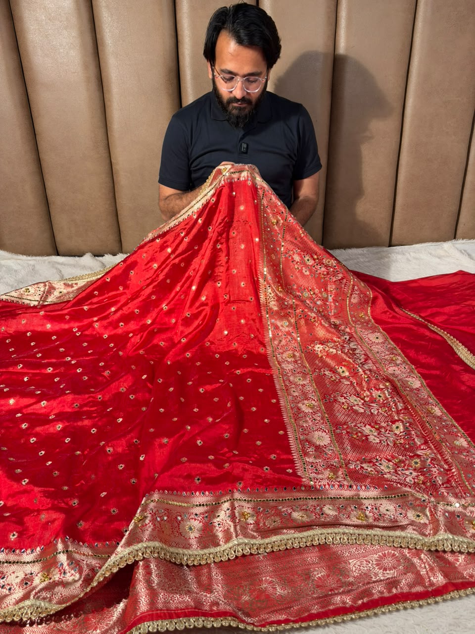 Red Soft Georgette Ghungroo Mirror Work Saree