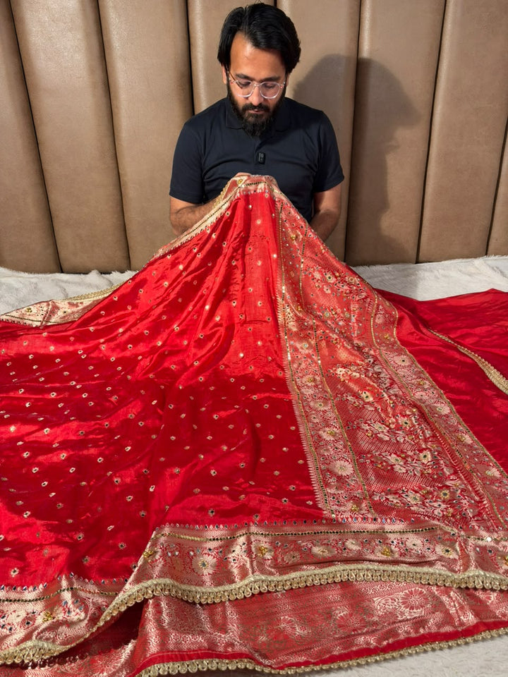 Red Soft Georgette Ghungroo Mirror Work Saree