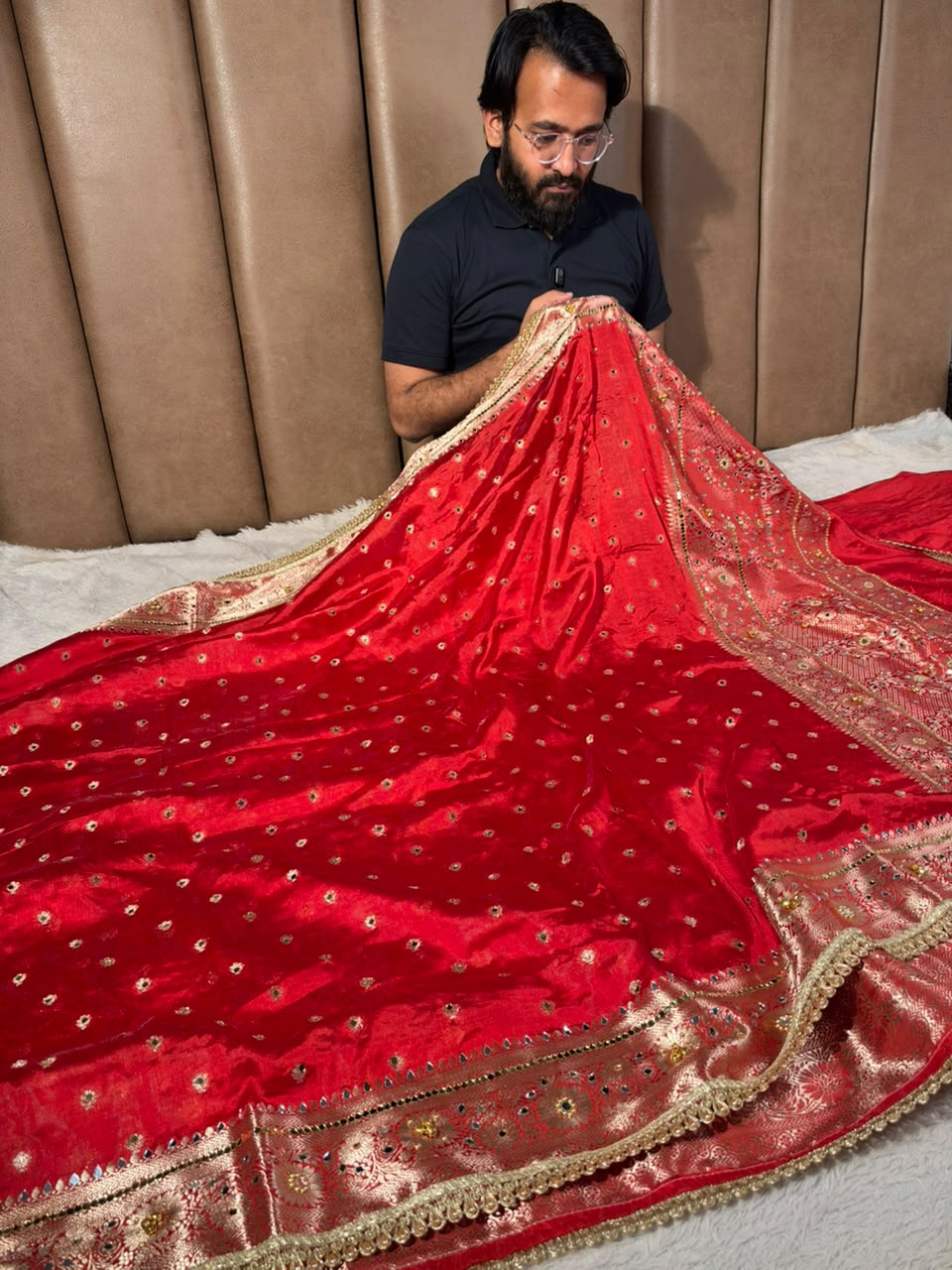 Red Soft Georgette Ghungroo Mirror Work Saree