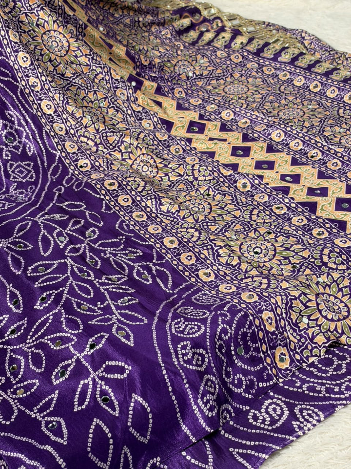 Purple Gaji Silk Bandhani Print And Mirror Saree