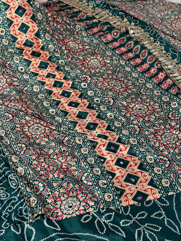 Green Gaji Silk Bandhani Print And Mirror Saree